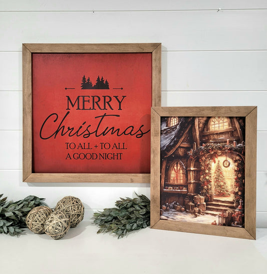 Merry Christmas to all and to all a goodnight & Home tree scene Layering Sign Bundle