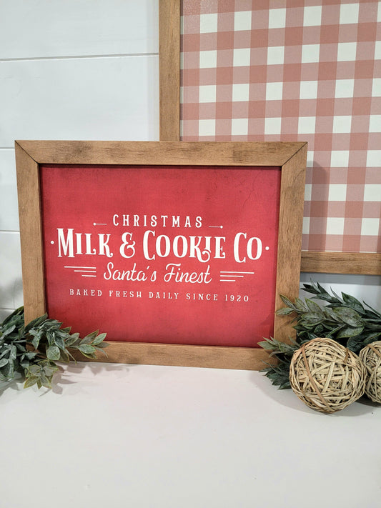 Tan Plaid | Milk & Cookies | Santa Wood Sign Set