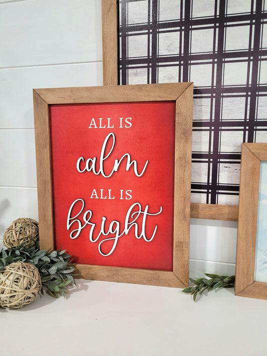 Black Wood Plaid | All is Calm All is Bright | Snowy trees layering sign set