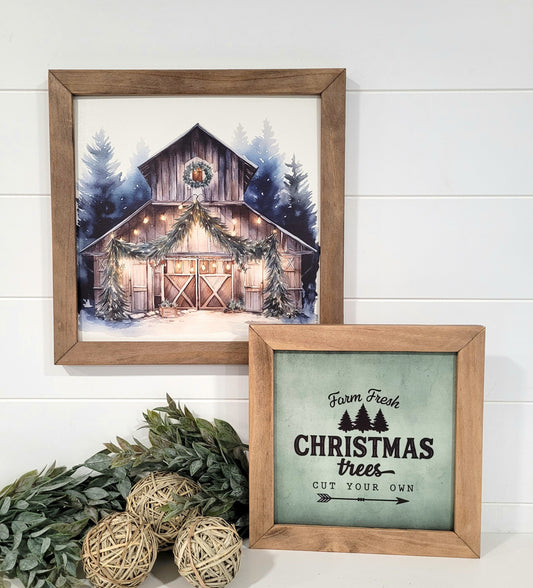Christmas Barn and Farm Fresh Trees Sign set