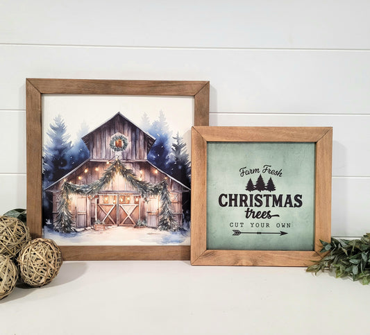 Christmas Barn and Farm Fresh Trees Sign set