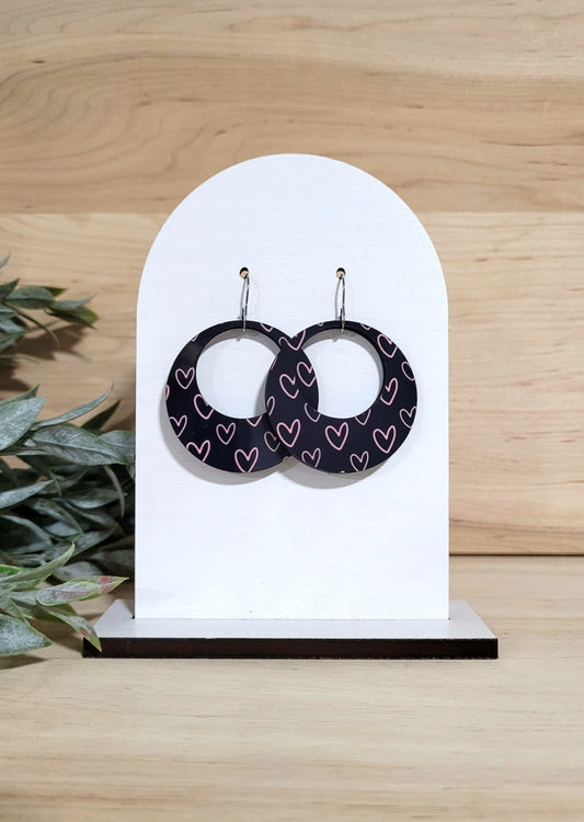 Grace Earrings - Black & Pink Heart Valentine Earrings
