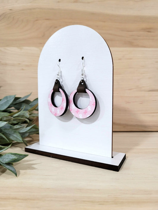 Breast Cancer Awareness Earrings - Pink with leatherette