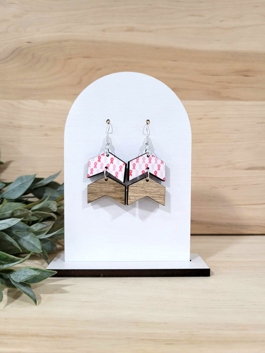 Breast Cancer Awareness Earrings - White & Pink Arrows