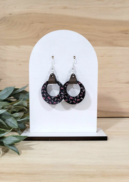 Breast Cancer Awareness Earrings - Pink & Black with leatherette
