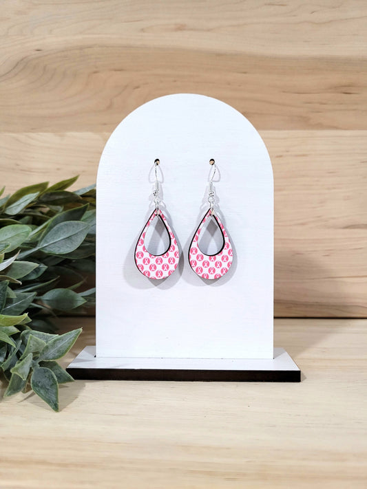 Breast Cancer Awareness Earrings - Pink & White open teardrop