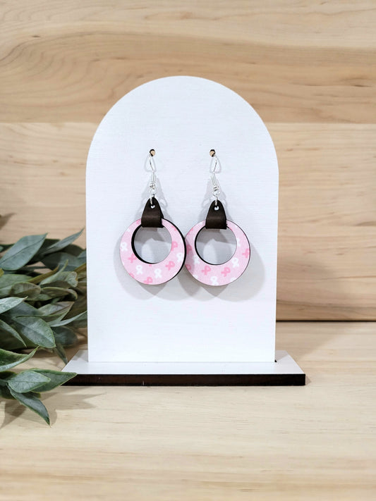Breast Cancer Awareness Earrings - Pink with leatherette