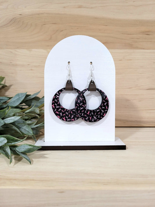 Breast Cancer Awareness Earrings - Pink & Black with leatherette