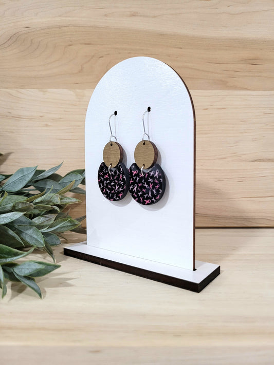 Breast Cancer Awareness Earrings - Pink & Black with wood rounds
