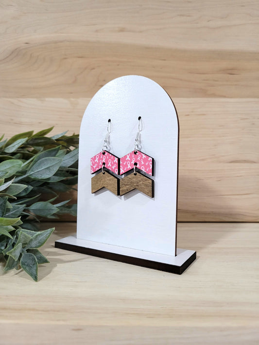 Breast Cancer Awareness Earrings - Pink & White Arrows
